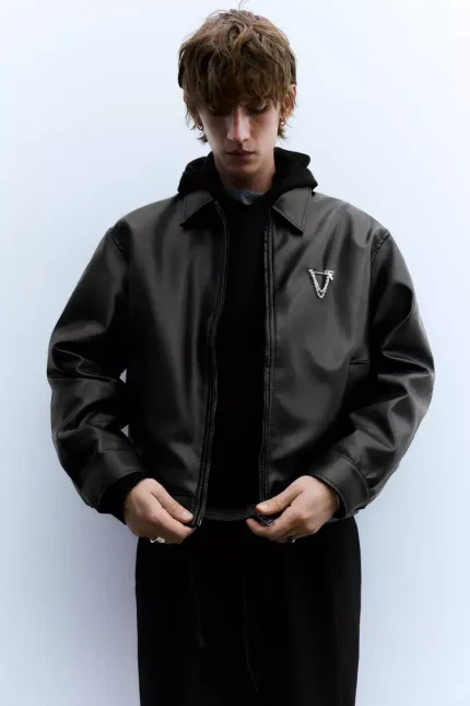 Leather effect trucker jacket (1)