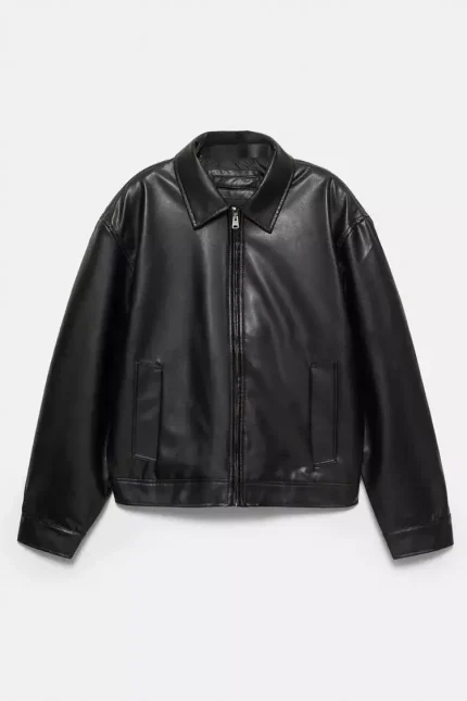 Leather effect trucker jacket